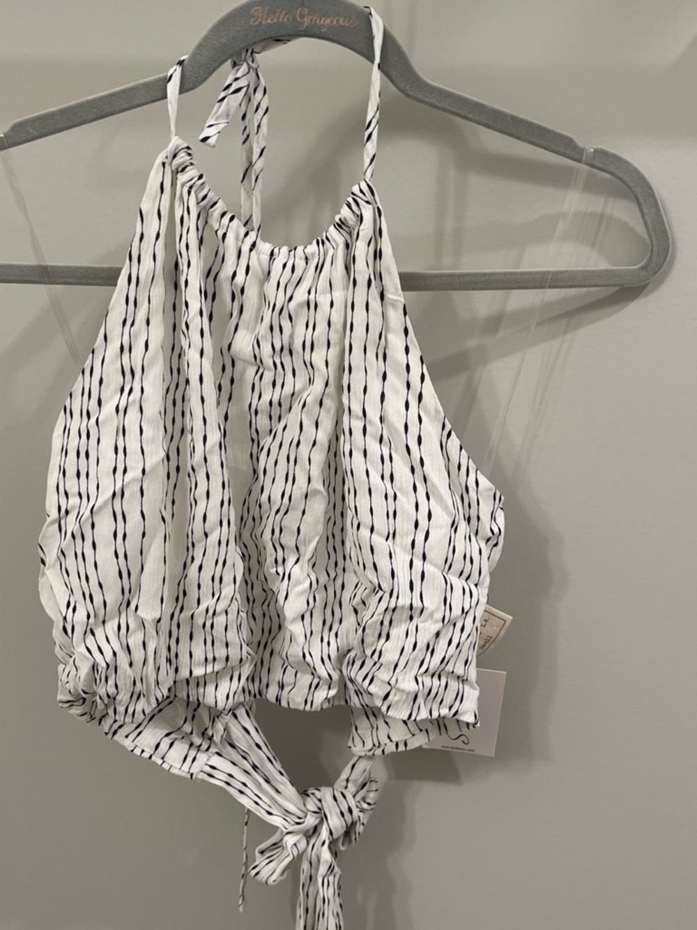 Style Rack White and Black Striped Halter Crop Top